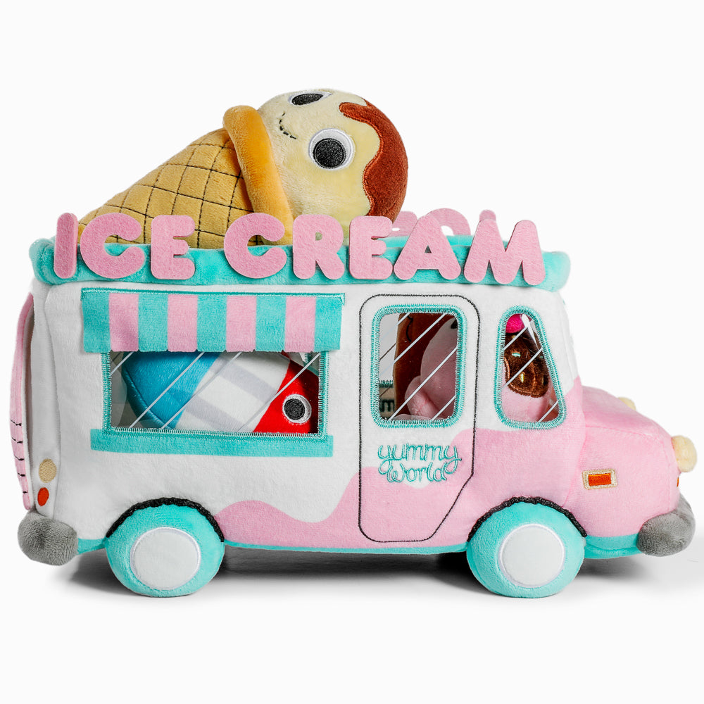 Yummy World Ice Cream Truck interactive plush toy with sound, soft fabric, and colorful design featuring an ice cream truck character.